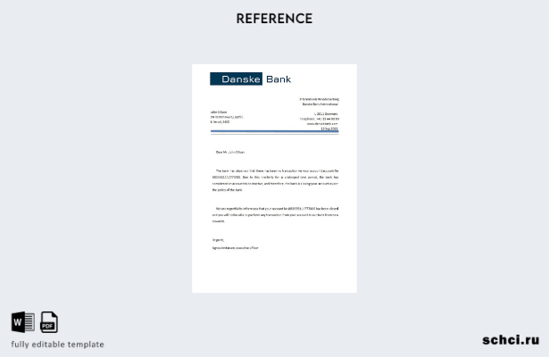 цифровая загрузка шаблона справки о закрытии Danskebank в Дании